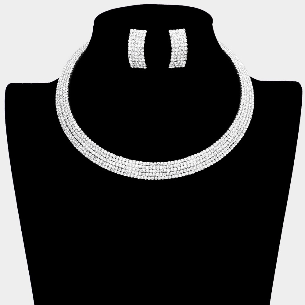 5 Rows Rhinestone Pave Choker Necklace - Picture 3 of 4
